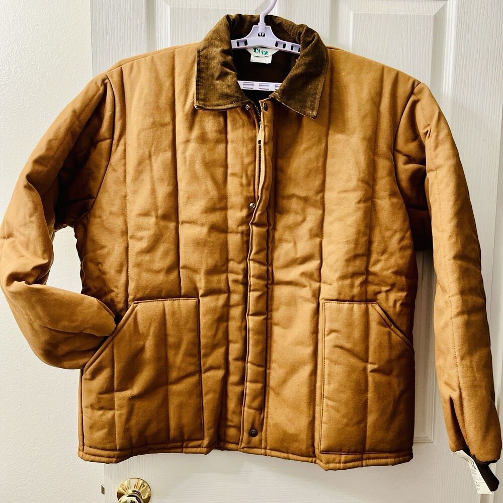 VTG Key Apparel‎ Chore Coat Mens 2XLT Tan Duck Detroit USA Made Property US Gov